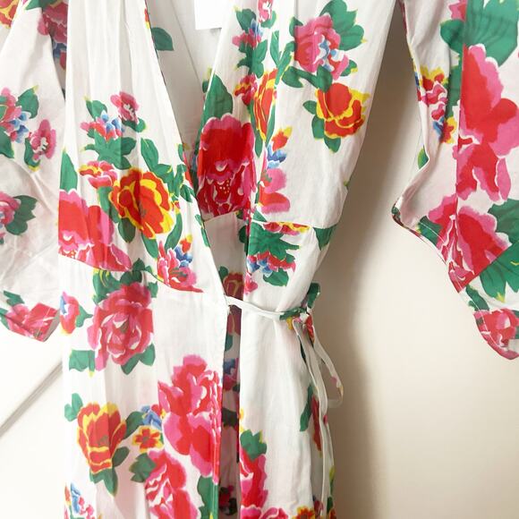 NWT Rhode Fiona Wrap Dress Floral Print Puff Sleeve Cotton Midi Boho Size XS - Picture 4 of 10
